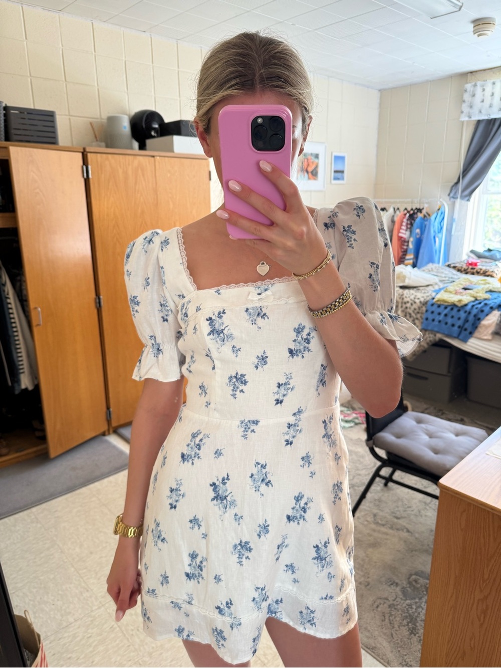 Reformation Evianna linen mini dress floral blue - Picture 4 of 9